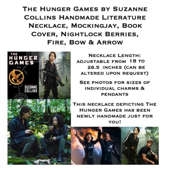 The Hunger Games by Suzanne Collins Handmade Literature Book Necklace Mockingjay - Picture 15 of 16
